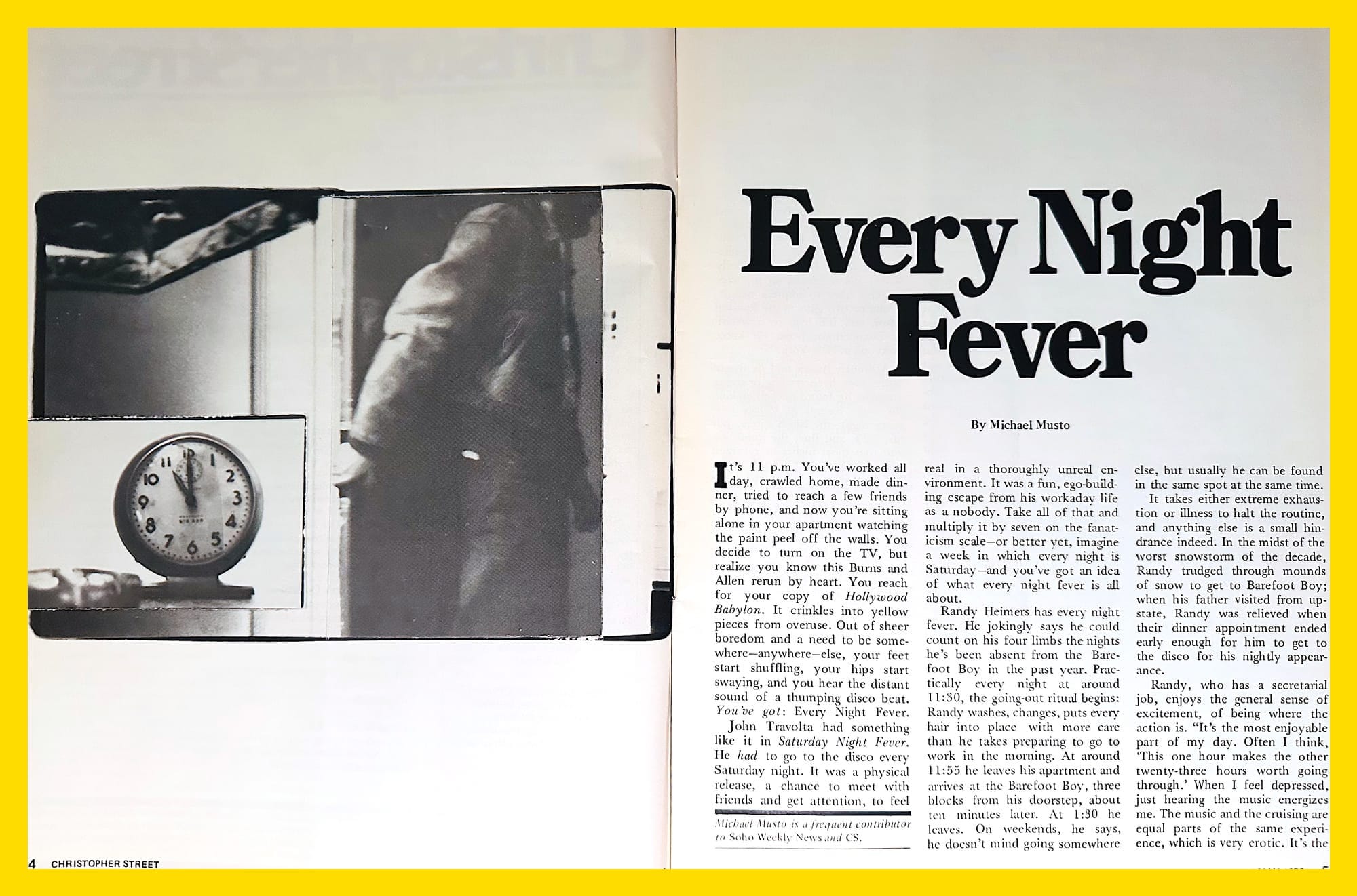 Michael Musto, "Every Night Fever," Christopher Street, May 1978.
